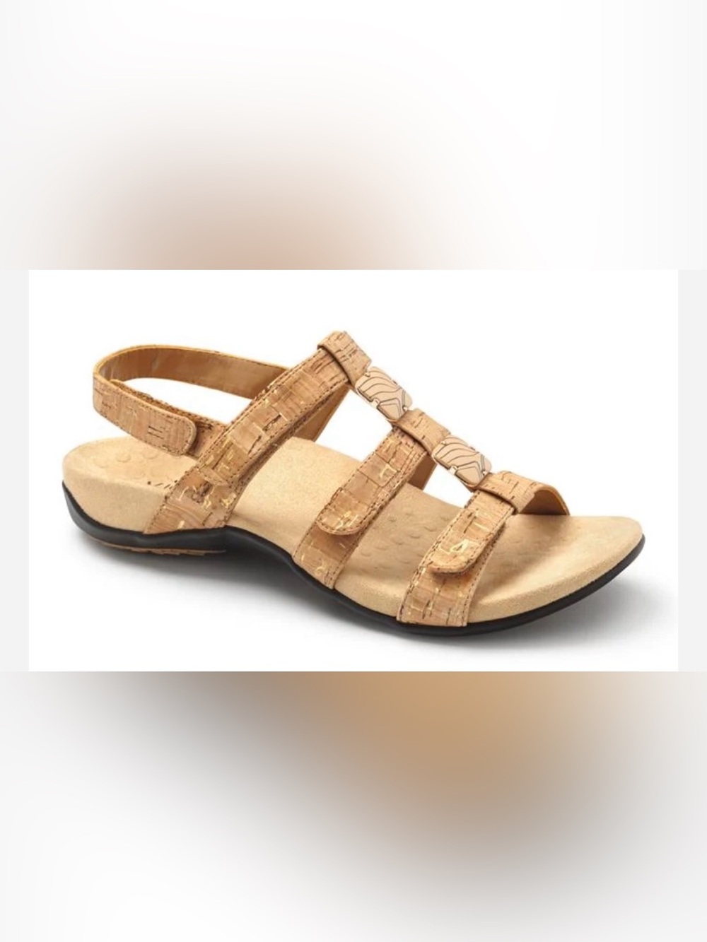 Vionic Amber Adjustable Strappy Sandals Gold Cork Women’s Size 8 NWOT